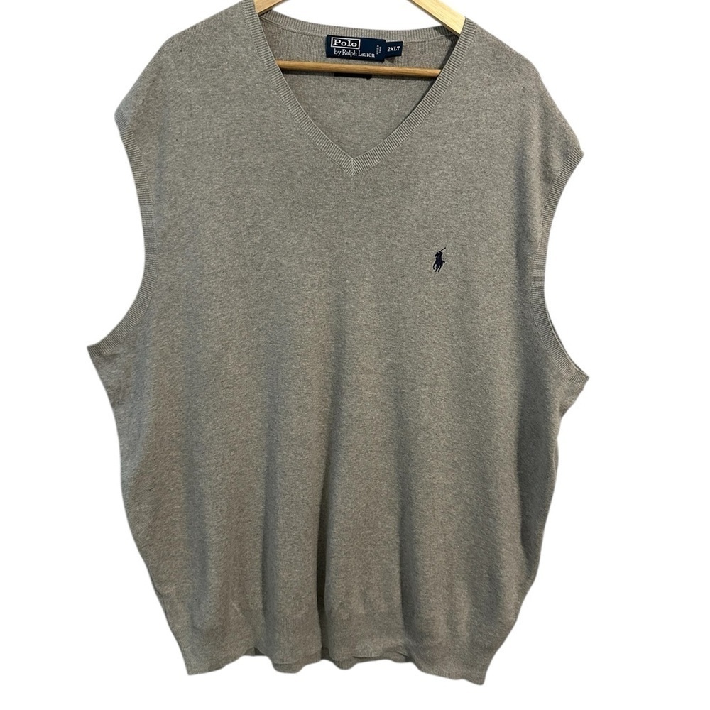 Polo by Ralph Lauren Gray V-Neck Knit Sweater Vest‎ 2XLT Men’s 100% Pima Cotton